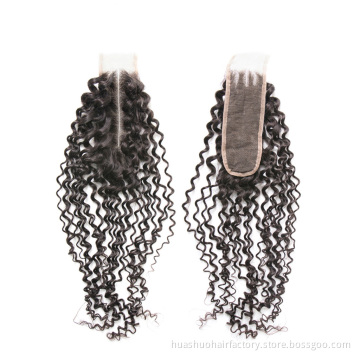 Wholesale 100% Raw Unprocessed Virgin Human Hair Middle Part Kinky Curly 2X6 Lace Closure For Black Women